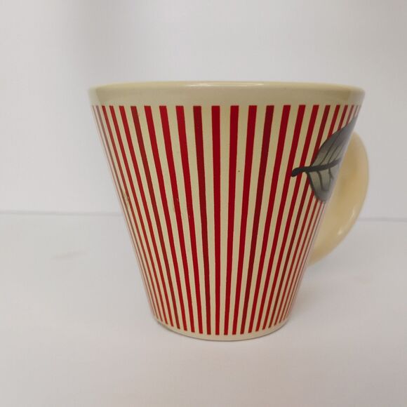Vtg Retro Coffee Mugs Red Stripes Cream W Gray Leaf Set Of 2 Cups Design Studios - Picture 3 of 11